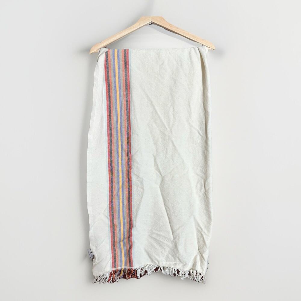The Loomia Turkish Cotton Throw Wrap Blanket Striped Fringe 60x36 Boho Neutral